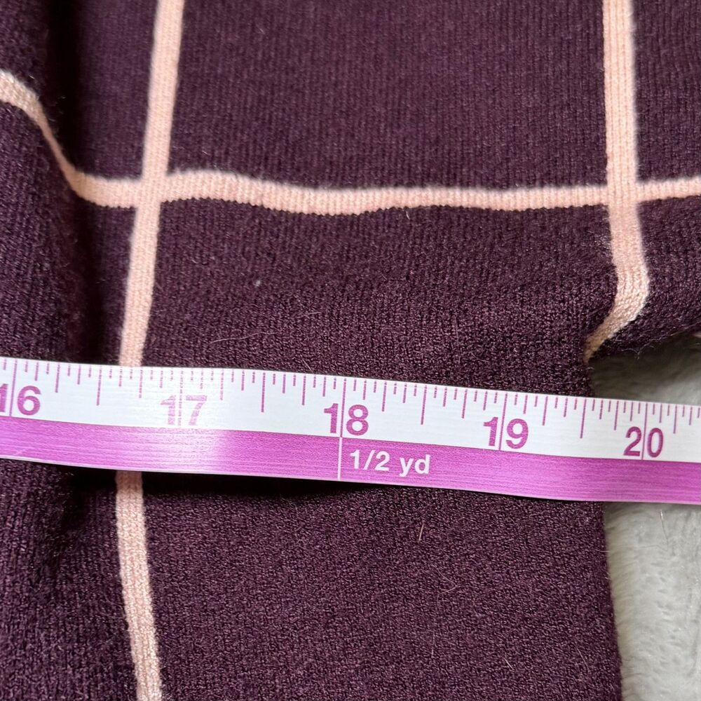 Nine West Womens Size Medium Burgundy Windowpane Plaid Long Cardigan Sweater - Picture 8 of 12